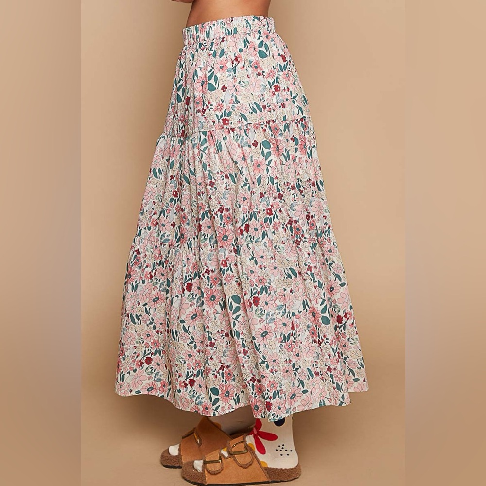 POL Floral Maxi Skirt - Pink and Green